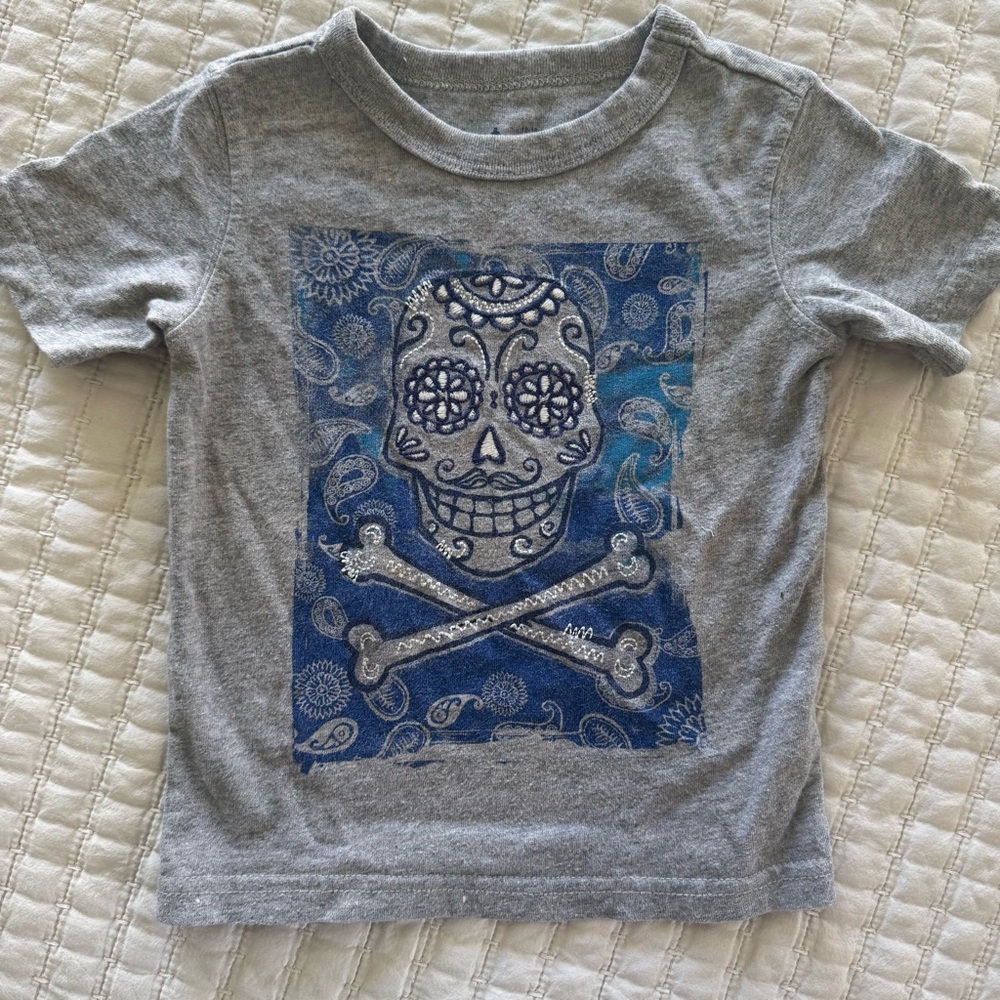 Baby Gap Boys Short Sleeve T‎ Shirt Size 18-24 Months Skull Bones Gray Blue